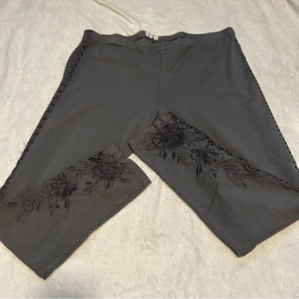 Women’s Johnny Was Gray Floral Embroidered Pants XL Boho Western Hippie - Picture 14 of 16